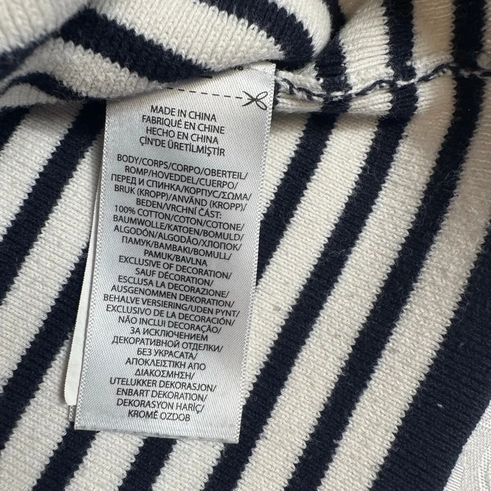 Girls Polo Ralph Lauren Sweater XL 16 White Navy Blue Striped Ruffle Shoulder